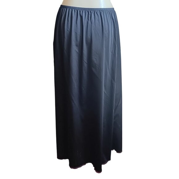 Vanity Fair Black Nylon Full Slip Skirt Large 34" Lace Trim Vintage 80's Glam - Picture 3 of 5
